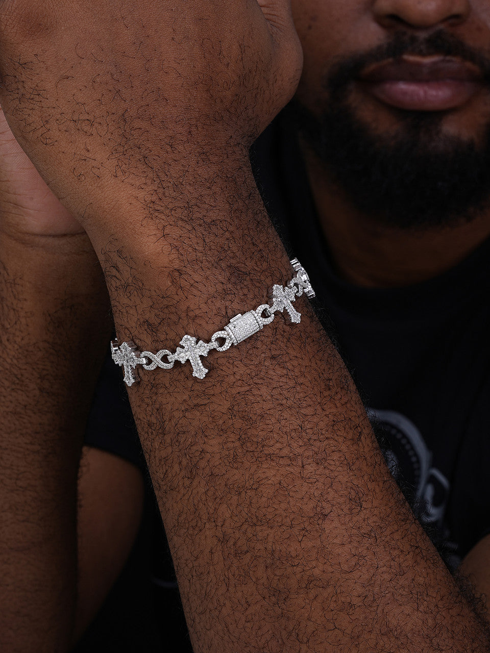 MOISSANITE Eternity Gothic Cross Link Bracelet Iced Out - 925 Silver - 20mm - 6.25"-8.25"