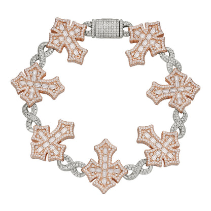 MOISSANITE Eternity 3D Cross Link Bracelet Iced Out - 14k Rose Gold Vermeil & 925 Silver - 24mm - 7.25"-9.25"