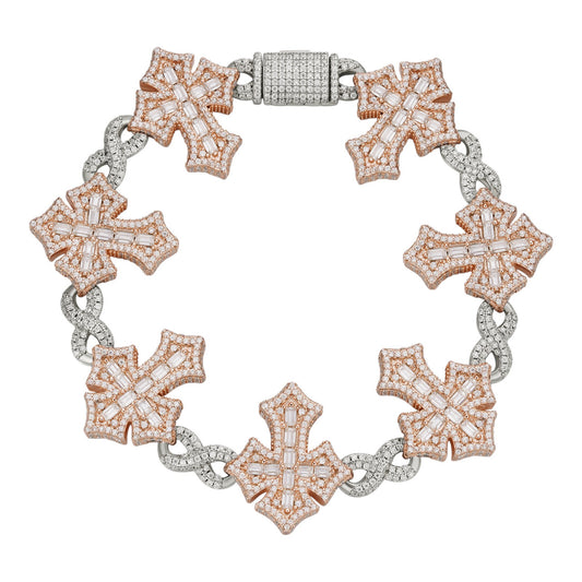 MOISSANITE Eternity 3D Cross Link Bracelet Iced Out - 14k Rose Gold Vermeil & 925 Silver - 24mm - 7.25"-9.25"