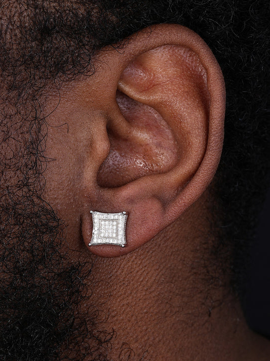 3D Kite Classic Iced Out Earrings - 925 Silver - CZ Stones - 11mm