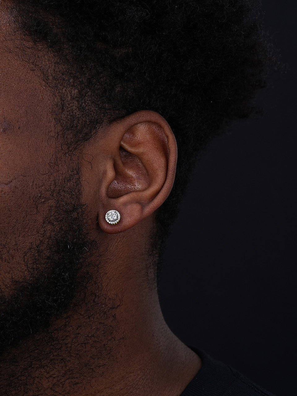 MOISSANITE Halo Stud Iced Out Earrings - 14k Gold Vermeil 925 Silver - 8mm