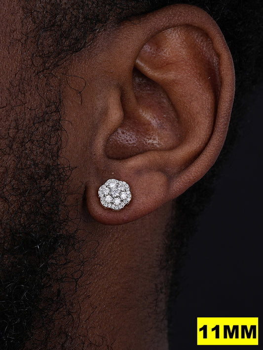 Micropave Cluster Iced Out Earrings - 14k Gold Vermeil 925 Silver - CZ Stones - 7.5mm-12mm