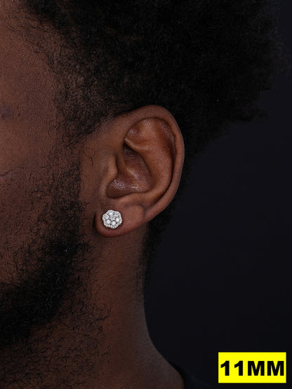 Micropave Cluster Iced Out Earrings - 14k Gold Vermeil 925 Silver - CZ Stones - 7.5mm-12mm