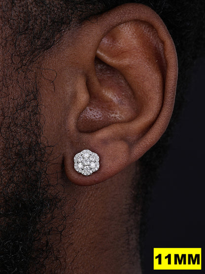 MOISSANITE Micropave Cluster Iced Out Earrings - 925 Silver - 7.5mm-12mm