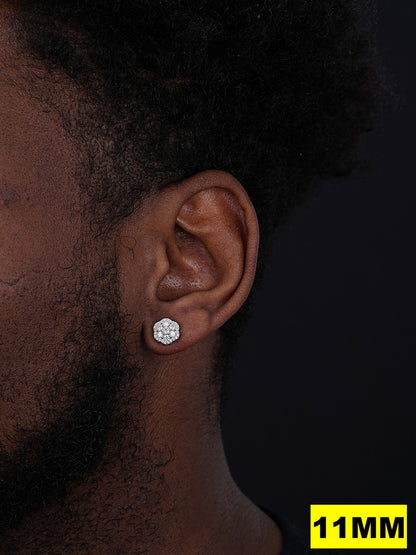 Micropave Cluster Iced Out Earrings - 925 Silver - CZ Stones - 7.5mm-12mm