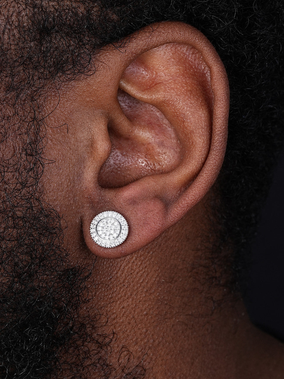 Round Classic Iced Out Earrings - 925 Silver - CZ Stones - 11mm