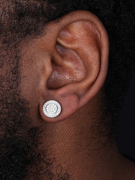 Round Classic Iced Out Earrings - 925 Silver - CZ Stones - 11mm