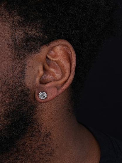 Black MOISSANITE 3D Round Iced Out Earrings - 925 Silver - 8mm