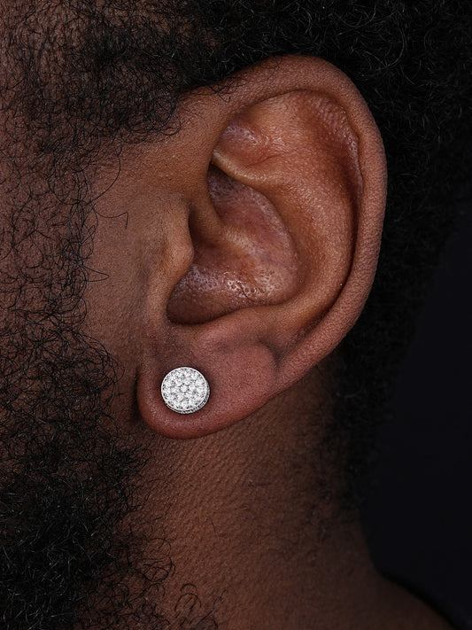 3D Round Iced Out Earrings - 925 Silver - CZ Stones - 8mm