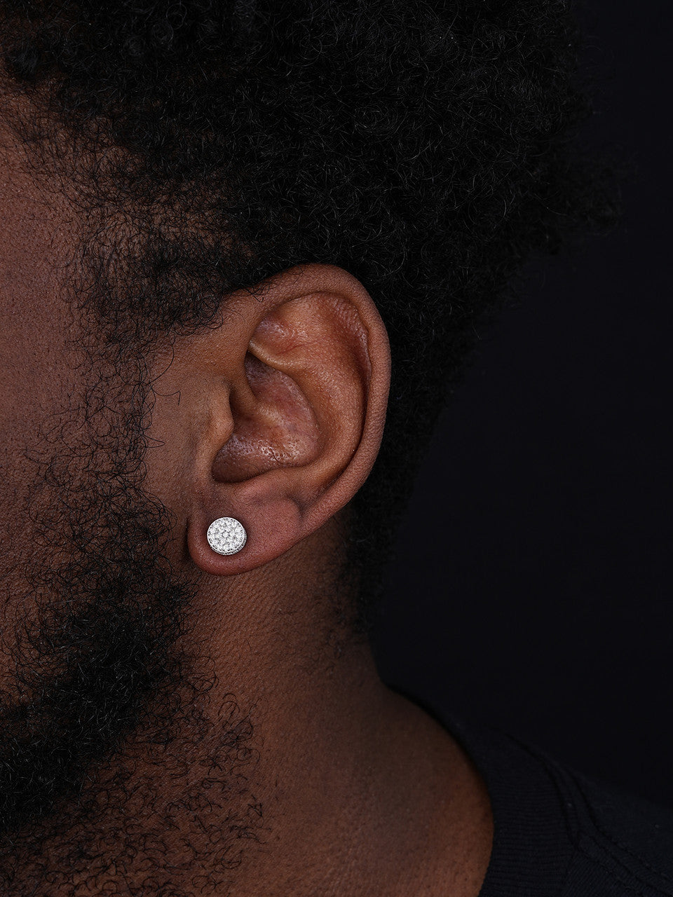 3D Round Iced Out Earrings - 925 Silver - CZ Stones - 8mm