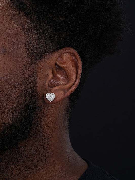 MOISSANITE 3D Heart Classic Iced Out Earrings - 14k Gold Vermeil 925 Silver - 9.5mm