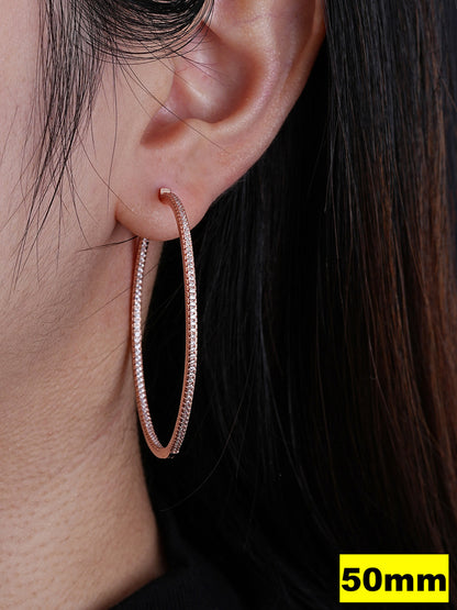 Everyday Classic Endless Inside Out Hoop Earrings - 14k Rose Gold Vermeil 925 Silver - CZ Stones - 18-50mm