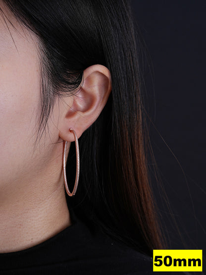 Everyday Classic Endless Inside Out Hoop Earrings - 14k Rose Gold Vermeil 925 Silver - CZ Stones - 18-50mm