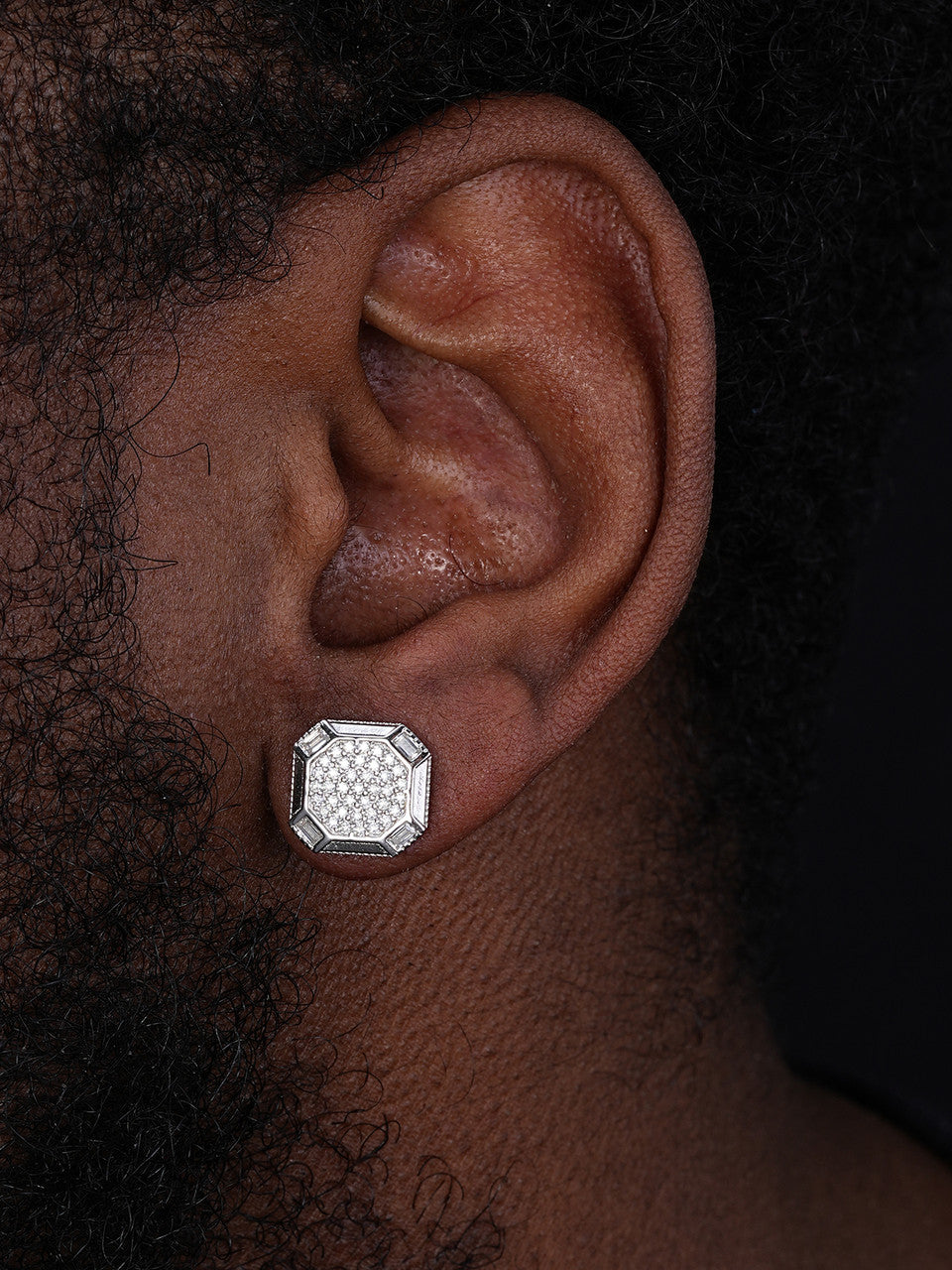 Large Octagonal Earrings - 925 Silver - CZ Stones - 12.5mm