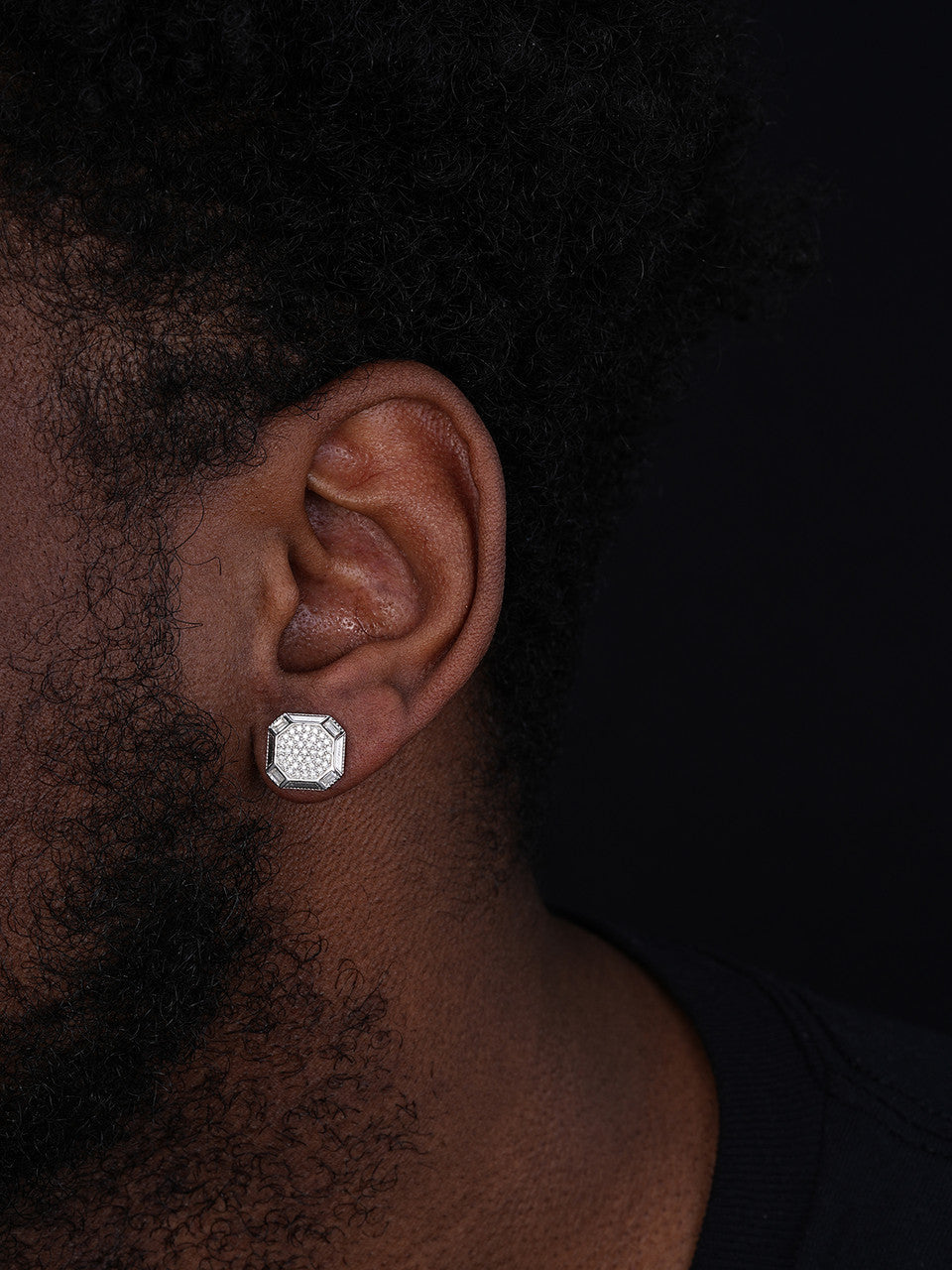 Large Octagonal Earrings - 925 Silver - CZ Stones - 12.5mm