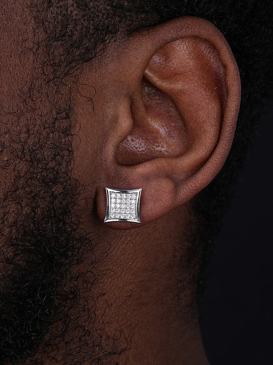 Men's 14k Gold Plated REAL 925 Silver 1/2" Square Diamonds Stud Earrings Hip Hop