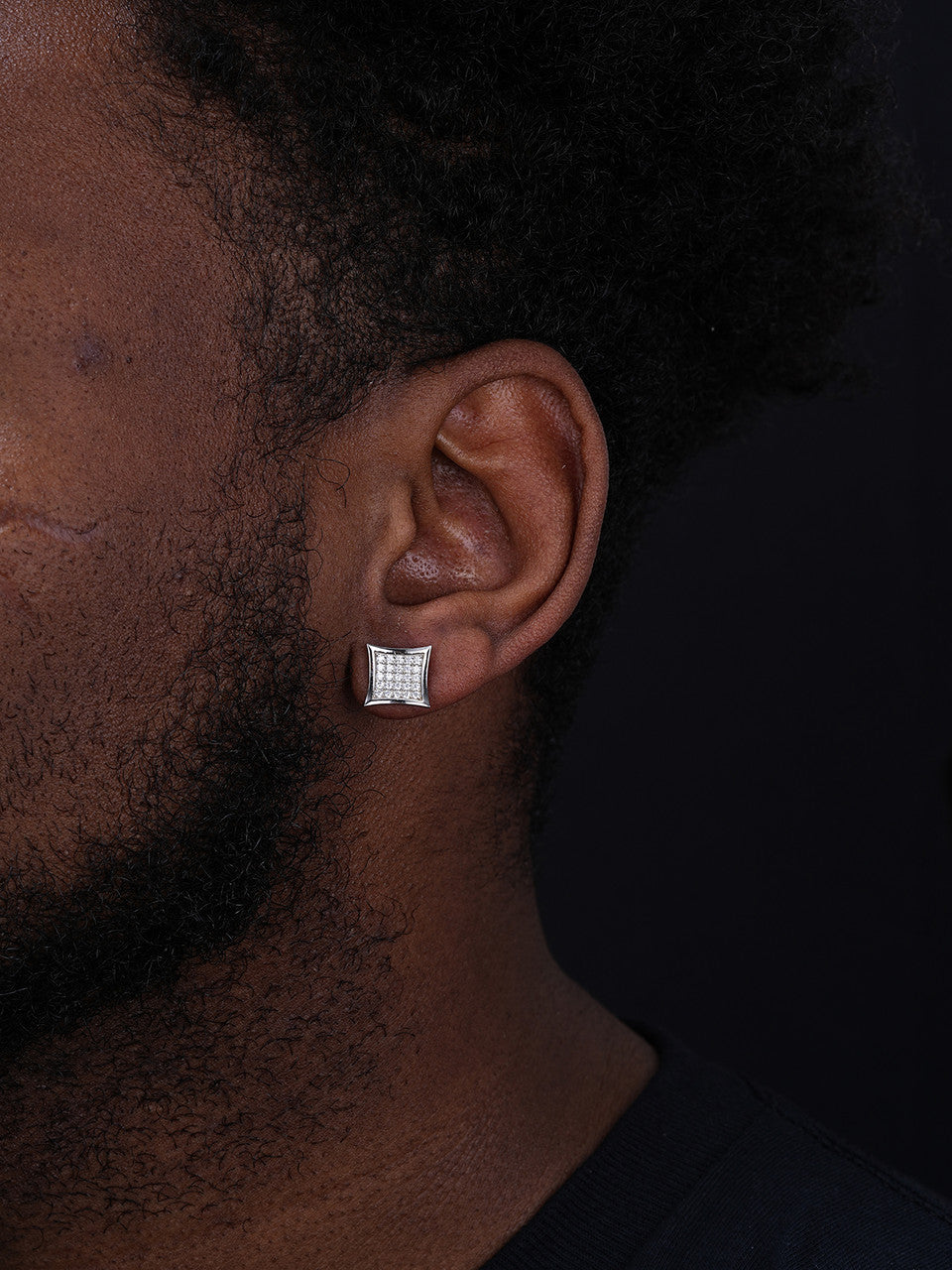 Men's 14k Gold Plated REAL 925 Silver 1/2" Square Diamonds Stud Earrings Hip Hop