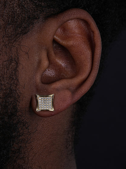 Men's 14k Gold Plated REAL 925 Silver 1/2" Square Diamonds Stud Earrings Hip Hop