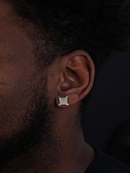 Men's 14k Gold Plated REAL 925 Silver 1/2" Square Diamonds Stud Earrings Hip Hop