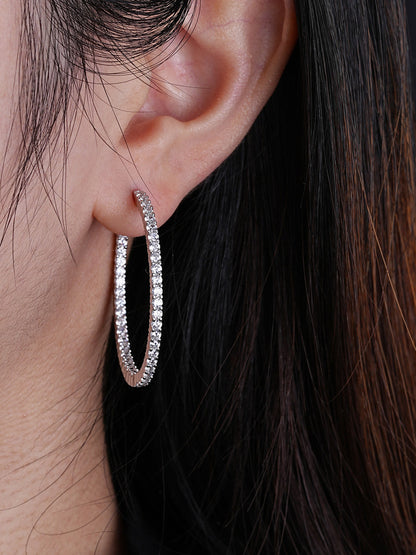 Everyday Gal Hoop Earrings - 925 Silver - CZ Stones - 39mm