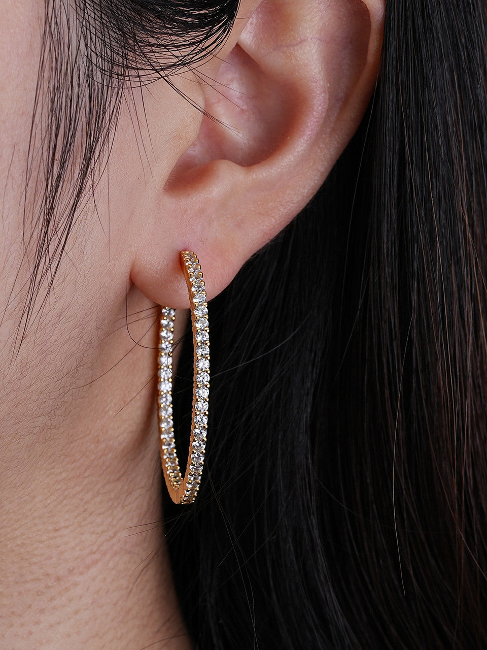 Everyday Gal Hoop Earrings - 14k Gold Vermeil 925 Silver - CZ Stones - 39mm