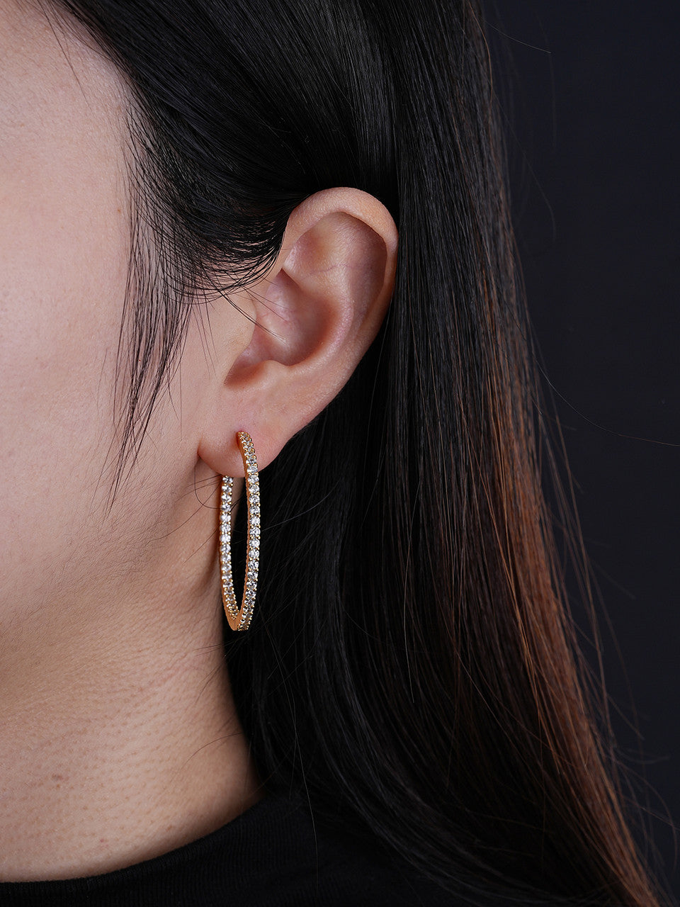 Everyday Gal Hoop Earrings - 14k Gold Vermeil 925 Silver - CZ Stones - 39mm