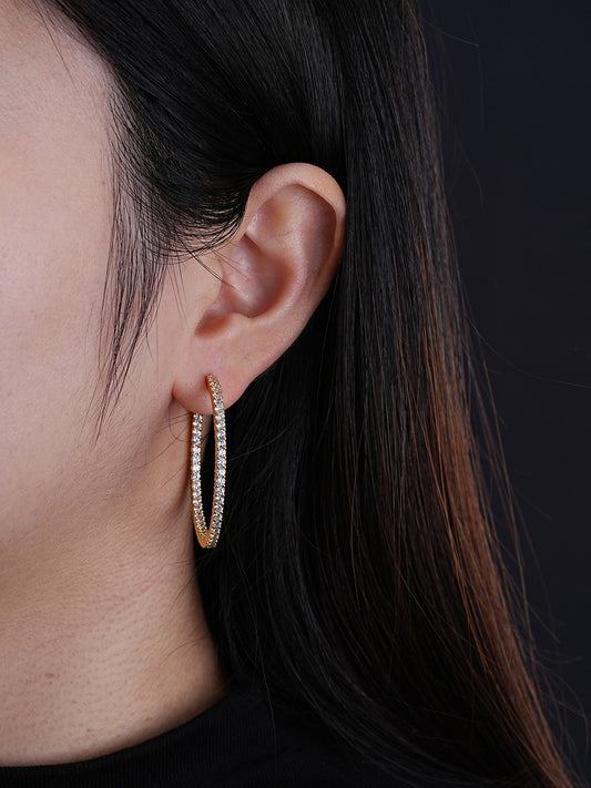 Everyday Gal Hoop Earrings - 14k Gold Vermeil 925 Silver - CZ Stones - 39mm