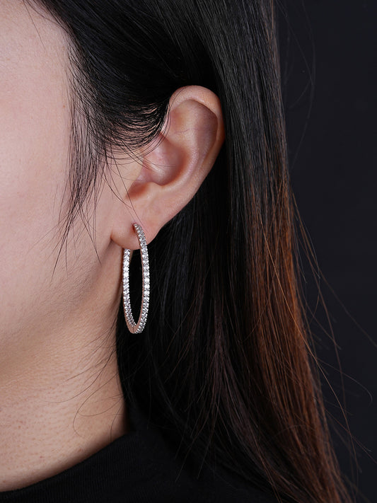 Everyday Gal Hoop Earrings - 925 Silver - CZ Stones - 39mm