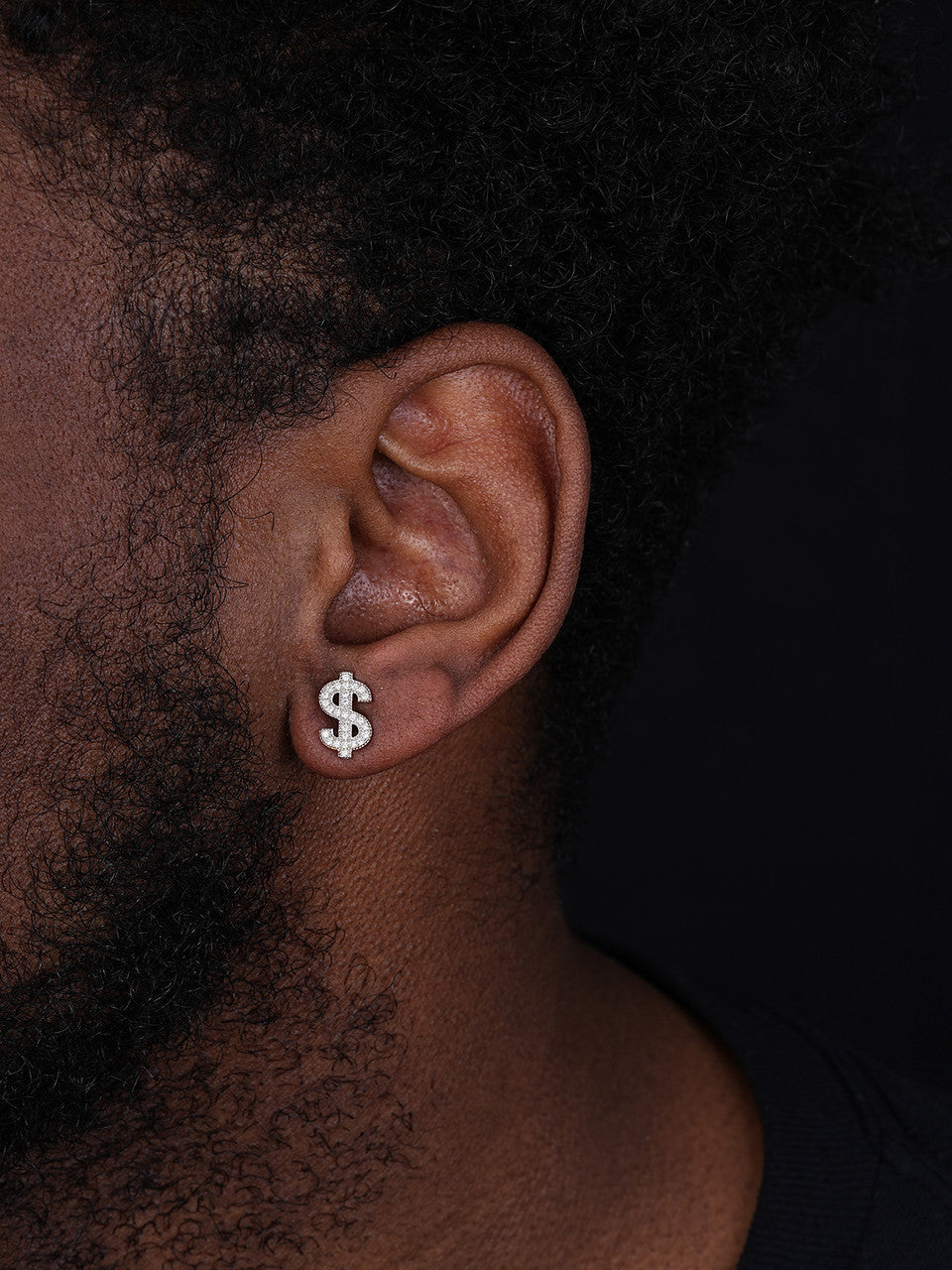 Dollar Sign Iced Out Earrings - 925 Silver - CZ Stones - 7.5x13.5mm