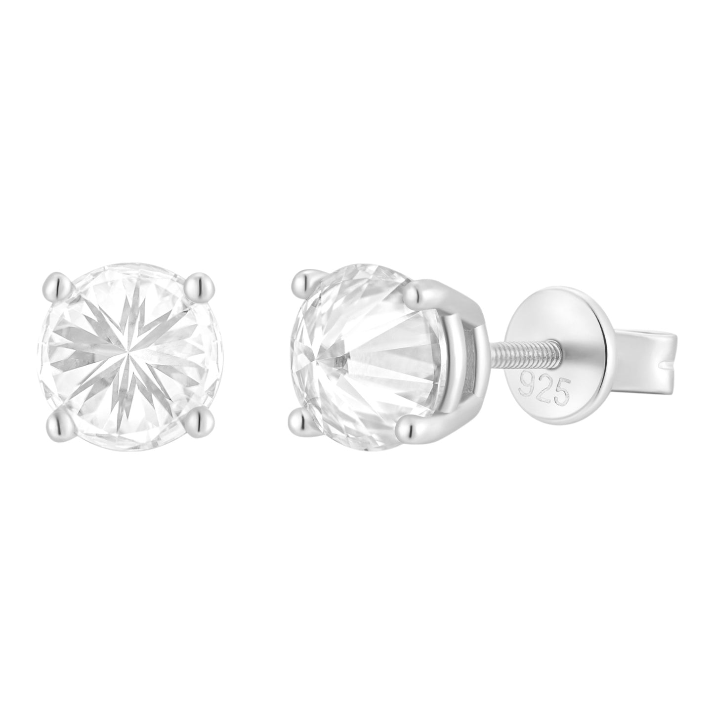 MOISSANITE Upside Down Reverse Set Stud Earrings - 925 Silver - 5mm-8mm - 1-4ct