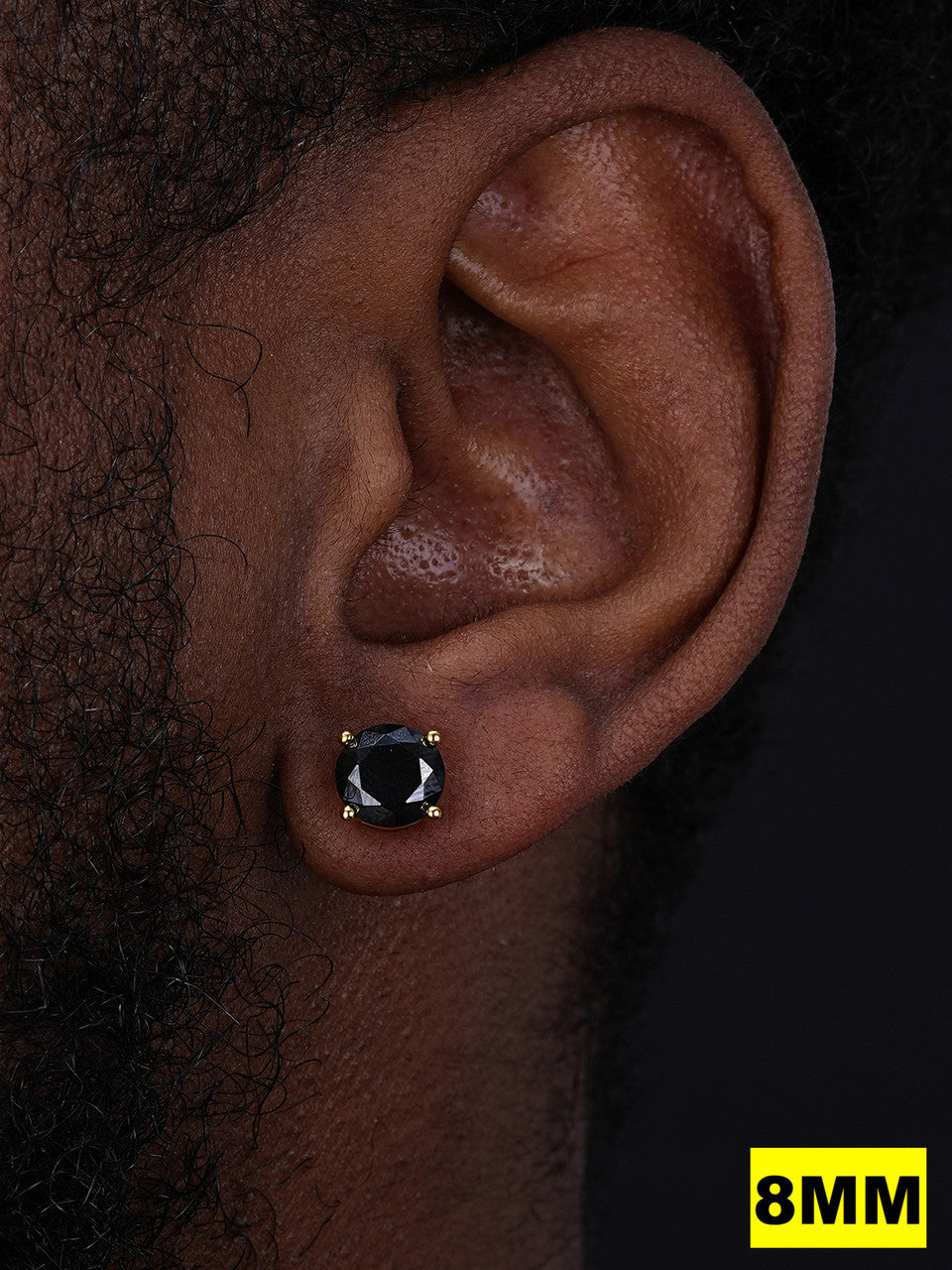 Black MOISSANITE Solitaire Stud Earrings - 14k Gold Vermeil 925 Silver - 3mm-8mm - 0.2-4ct