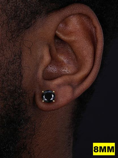 Black MOISSANITE Solitaire Stud Earrings - 14k Gold Vermeil 925 Silver - 3mm-8mm - 0.2-4ct