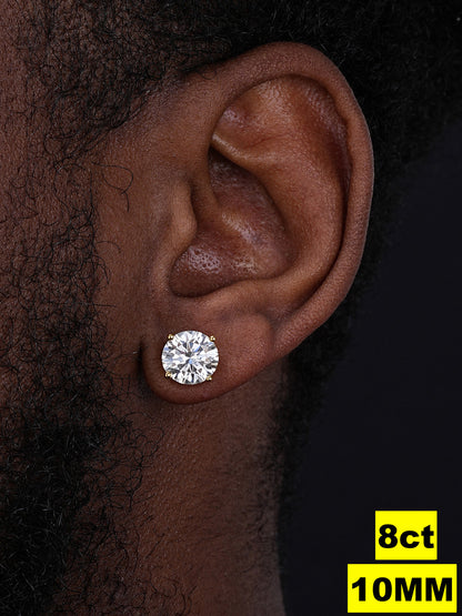 MOISSANITE Solitaire Stud Earrings - 14k Gold Vermeil 925 Silver - 10mm - 8ct
