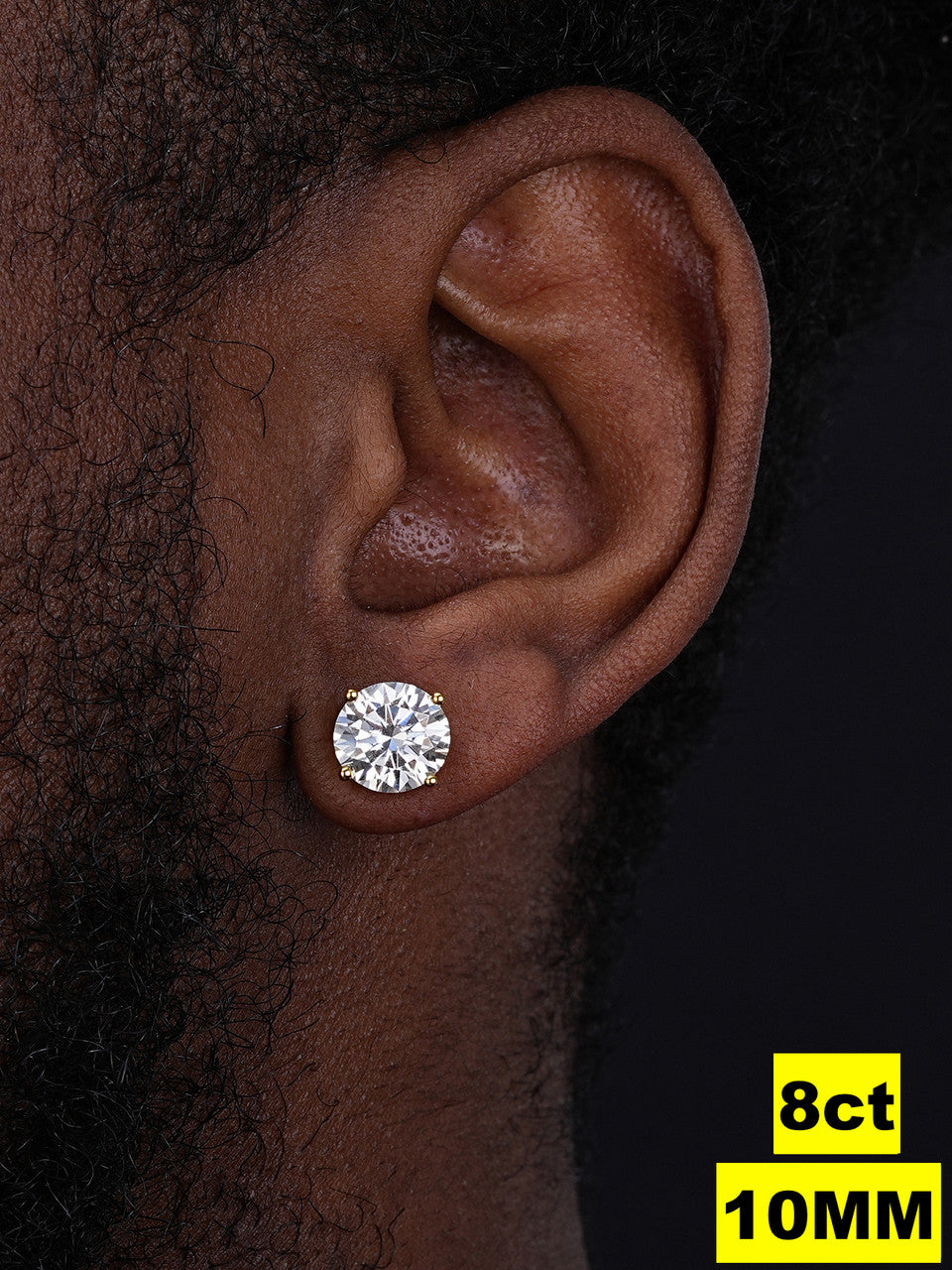 MOISSANITE Solitaire Pushback Stud Earrings - 14k Gold Vermeil 925 Silver - 3mm-10mm - 0.2-8ct