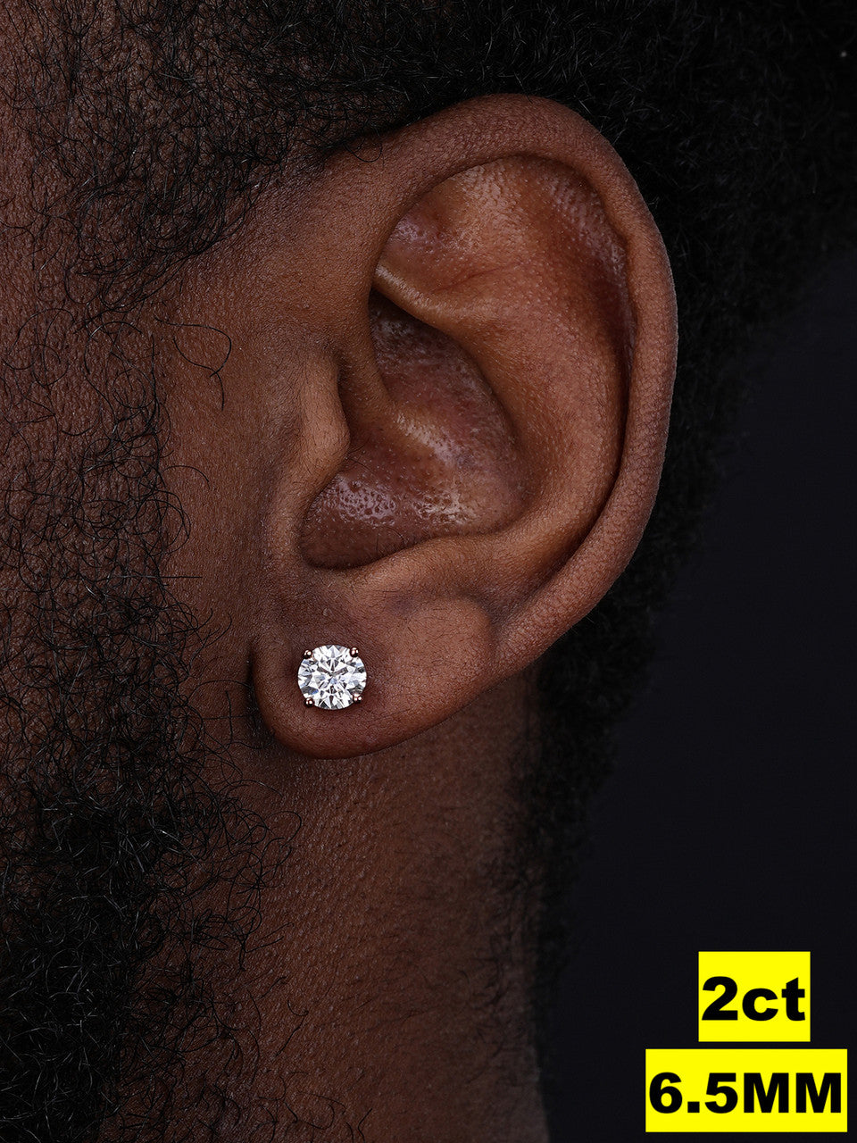 MOISSANITE Solitaire Stud Earrings - 14k Rose Gold Vermeil 925 Silver - 4mm-10mm - 0.6-8ct