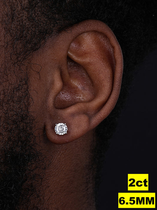 MOISSANITE Portuguese Cut - 100 Facets Each Stone - Solitaire Stud Earrings - 925 Silver - 5mm-8mm - 1-4ct