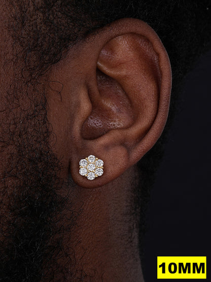 MOISSANITE Cluster Iced Out Honeycomb Set Earrings - 14k Gold Vermeil 925 Silver - 6mm -11mm