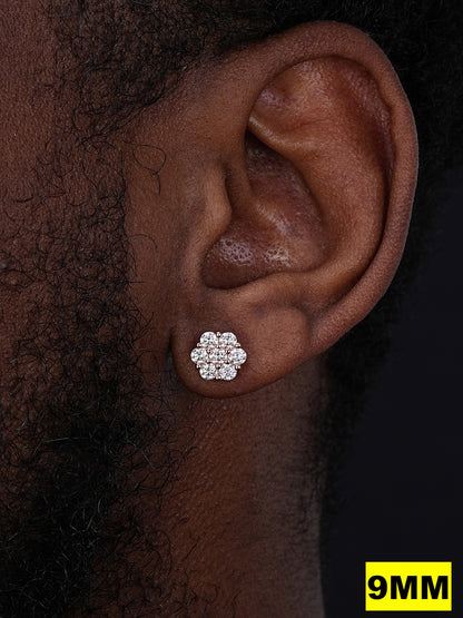 MOISSANITE Cluster Iced Out Honeycomb Set Earrings - 14k Rose Gold Vermeil 925 Silver - 6mm -11mm