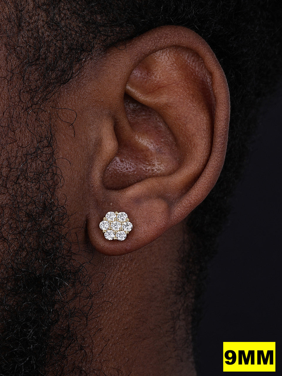 Cluster Flower Set Earrings Real 14k Gold Over 925 Silver 6-12mm Iced CZ Stones