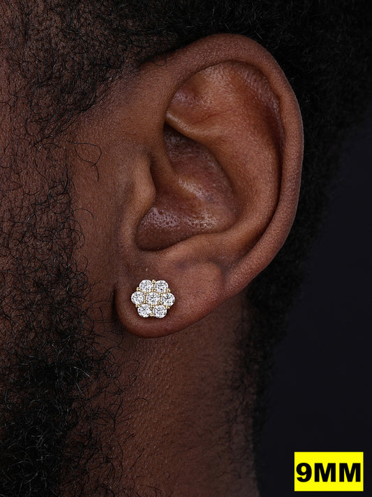 Cluster Flower Set Earrings Real 14k Gold Over 925 Silver 6-12mm Iced CZ Stones