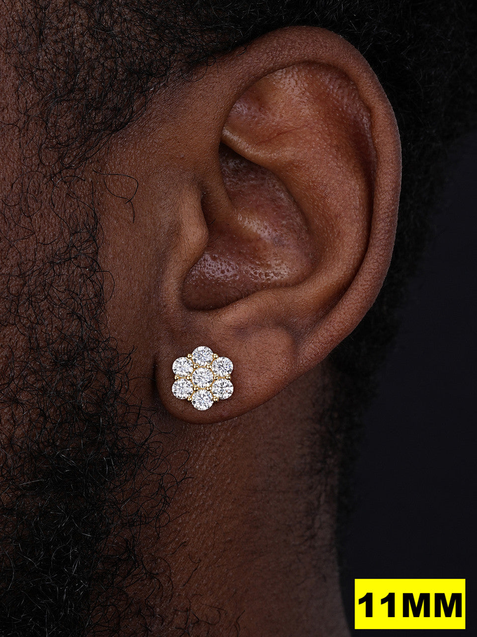 MOISSANITE Cluster Iced Out Honeycomb Set Earrings - 14k Gold Vermeil 925 Silver - 6mm -11mm