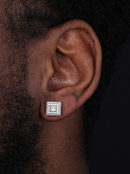 Biggie Smalls Square Iced Out Earrings - 925 Silver - CZ Stones - 10mm