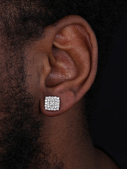 Four Corners Square Iced Out Earrings - 925 Silver - CZ Stones - 10mm