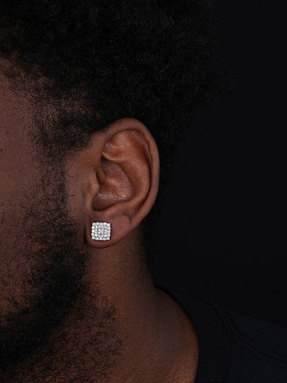 Four Corners Square Iced Out Earrings - 925 Silver - CZ Stones - 10mm