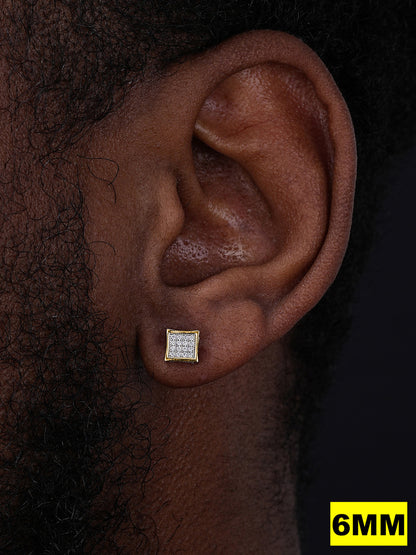 Everyday Classic Square Iced Out Earrings - 14k Gold Vermeil 925 Silver - CZ Stones - 4-18mm
