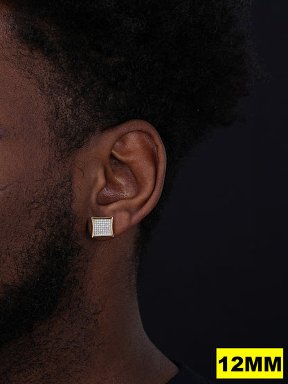 Everyday Classic Square Iced Out Earrings - 14k Gold Vermeil 925 Silver - CZ Stones - 4-18mm