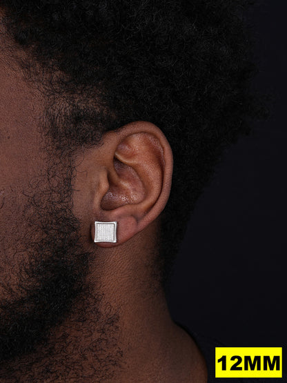 Everyday Classic Square Iced Out Earrings - 925 Silver - CZ Stones - 4-18mm