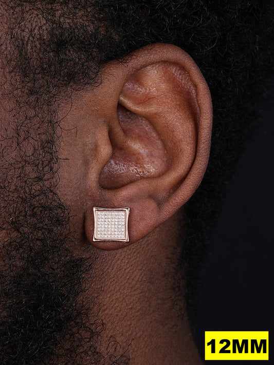 MOISSANITE Everyday Classic Square Iced Out Earrings - 14k Rose Gold 925 Silver - 4mm -18mm