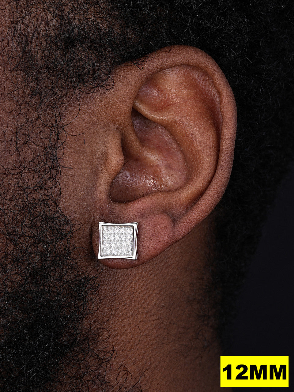 Everyday Classic Square Iced Out Earrings - 925 Silver - CZ Stones - 4-18mm