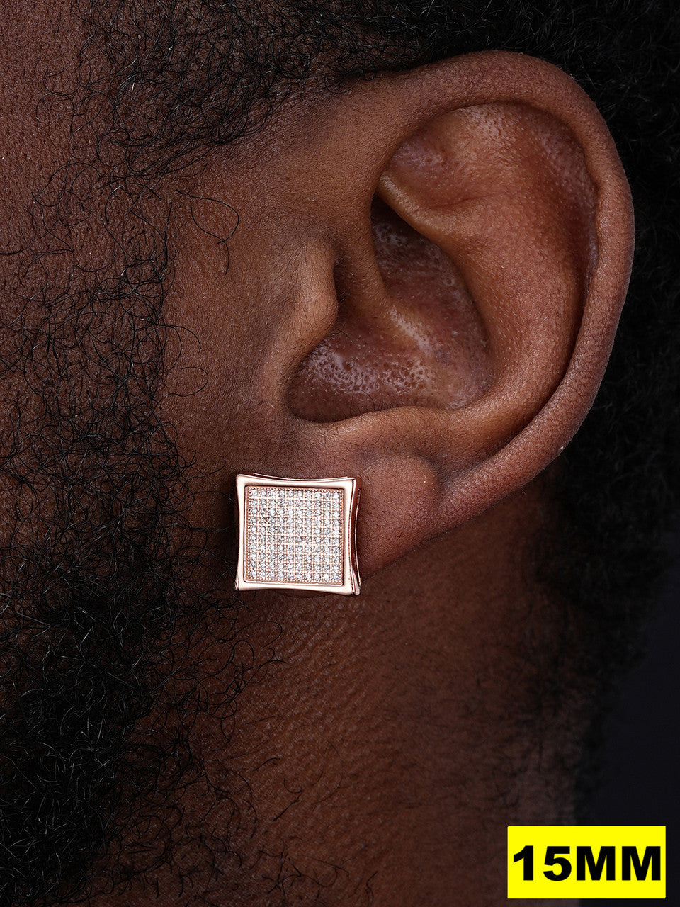 MOISSANITE Everyday Classic Square Iced Out Earrings - 14k Rose Gold 925 Silver - 4mm -18mm